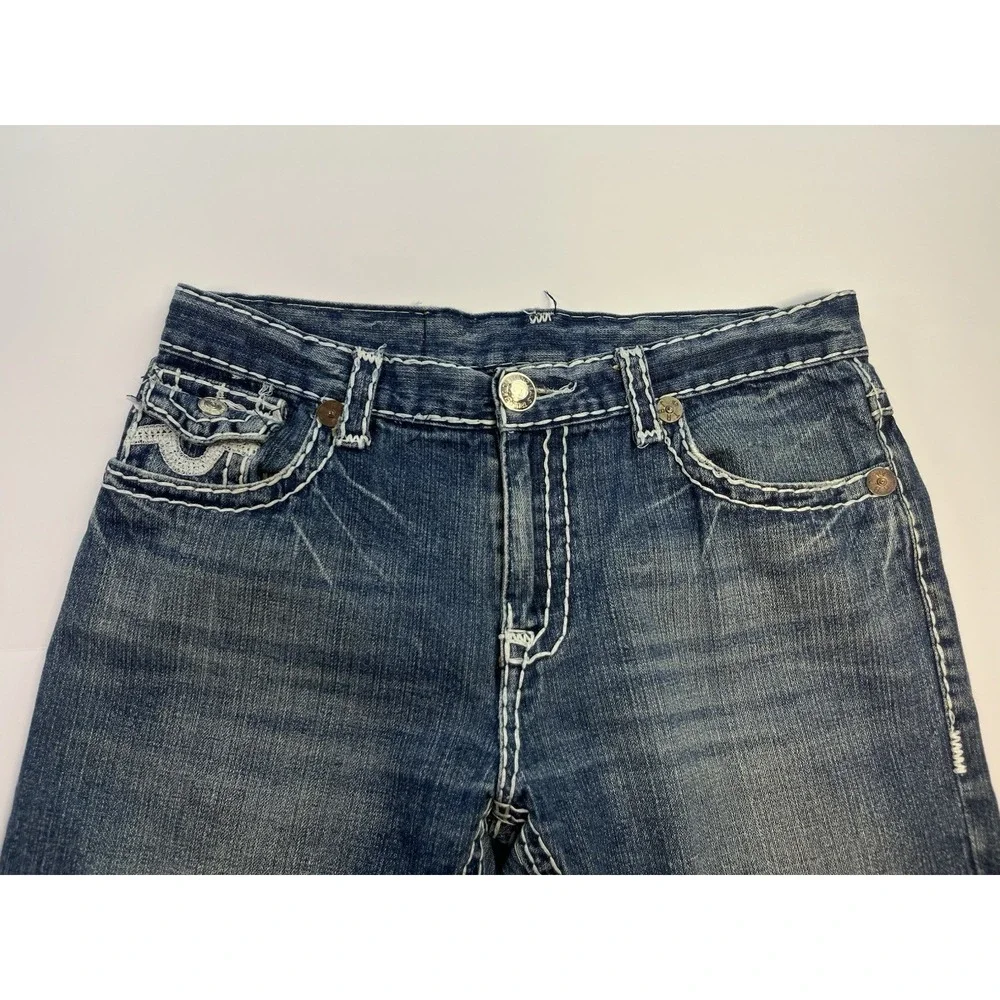 True Religion Jeans Mens 34x33 Dark Wash Denim Joey Super T Thick Stitching